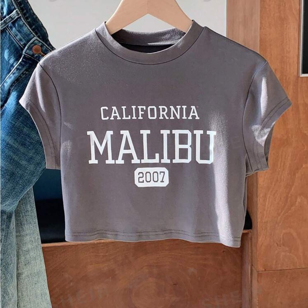 Women's Letter Printed Cropped Short T-Shirt